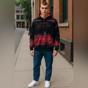 Nike Men's Black and Red Graphic Sweater - size M